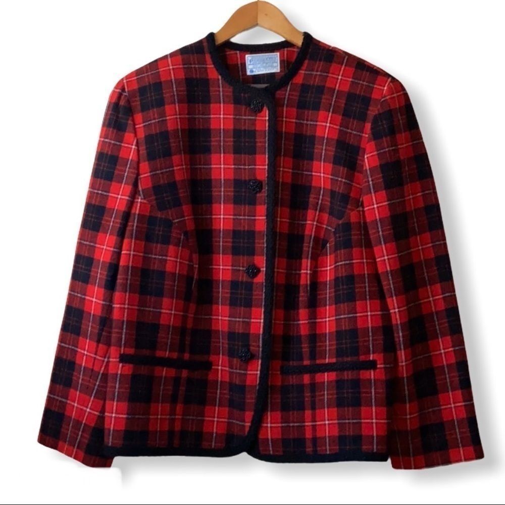 Pendleton Valentines Day Red Plaid Blazer Sz 12
